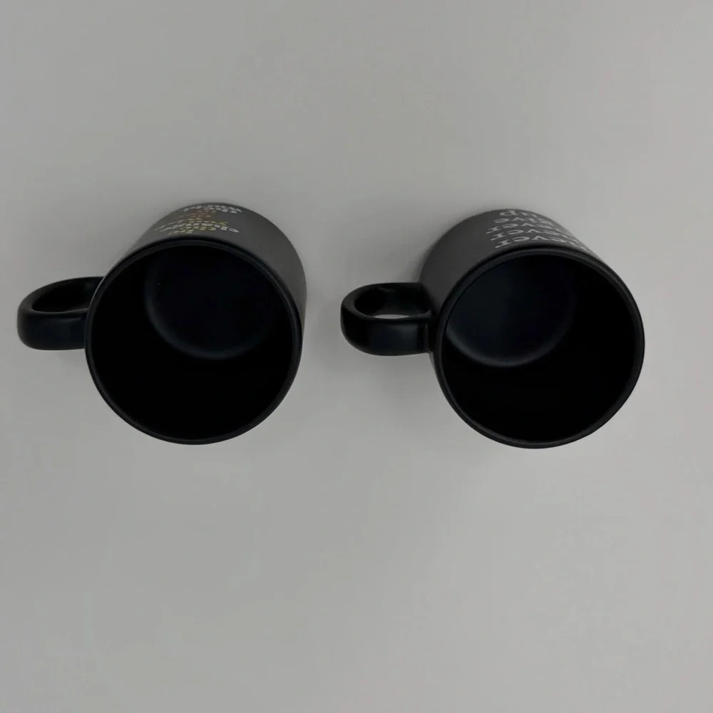 Espresso Mug Set Black Quote Cups Gift Set 2 Demitasse Coffee